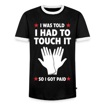 Humour_Infirmier_Laboratoire_Gants_Protection_P - Men's Ringer Shirt - black/white - Front - AI Model Female 172 light (172cm) & AI Model Male 178 light (178cm)
