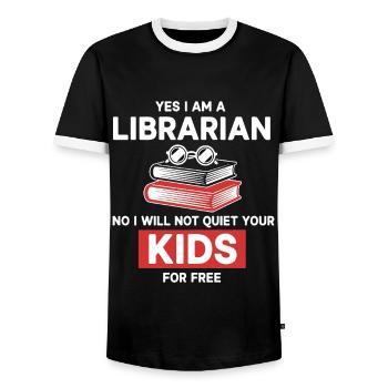 Humor Librarian Not Kids - Men's Ringer Shirt - black/white - Front - AI Model Female 172 light (172cm) & AI Model Male 178 light (178cm)