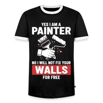 Humor Painter Fixed Not Walls - Men's Ringer Shirt - black/white - Front - AI Model Female 172 light (172cm) & AI Model Male 178 light (178cm)