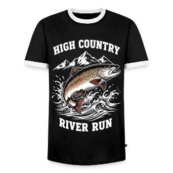 Angeln auf High Mountain River Forellen - Männer Kontrast-T-Shirt - Schwarz/Weiß - Vorne - AI Model Female 172 light (172cm) & AI Model Male 178 light (178cm)