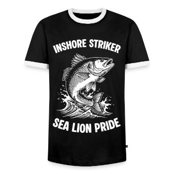 Sea Fishing Sea Bass Striker - Men's Ringer Shirt - black/white - Front - AI Model Female 172 light (172cm) & AI Model Male 178 light (178cm)
