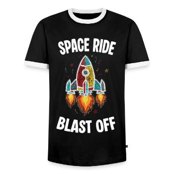 Space Rocket Retro Scribble Blast Off - Men's Ringer Shirt - black/white - Front - AI Model Female 172 light (172cm) & AI Model Male 178 light (178cm)