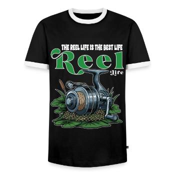 Angelrollen-Humor-Campingzitat - Männer Kontrast-T-Shirt - Schwarz/Weiß - Vorne - AI Model Female 172 light (172cm) & AI Model Male 178 light (178cm)