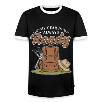 Camping Randonnée Équipement My Gear Is Ready - T-shirt contrasté Homme - noir/blanc - Devant - AI Model Female 172 light (172cm) & AI Model Male 178 light (178cm)