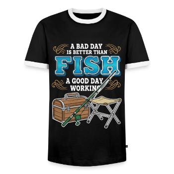 Camping Angeln Humor Schlechter Tag Fische funktionieren besser - Männer Kontrast-T-Shirt - Schwarz/Weiß - Vorne - AI Model Female 172 light (172cm) & AI Model Male 178 light (178cm)