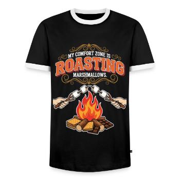 Camping Humour Comfort Zone Roasting Marshmallows - T-shirt contrasté Homme - noir/blanc - Devant - AI Model Female 172 light (172cm) & AI Model Male 178 light (178cm)