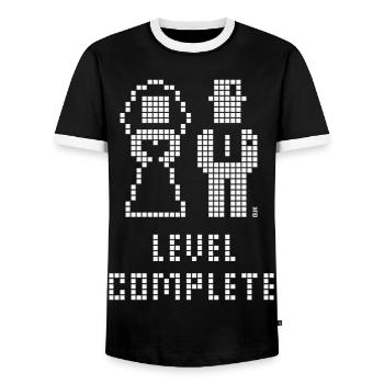 Niveau complété (Mariage / Enterrement de vie de garçon / Pixel / W) - T-shirt contrasté Homme - noir/blanc - Devant - AI Model Female 172 light (172cm) & AI Model Male 178 light (178cm)
