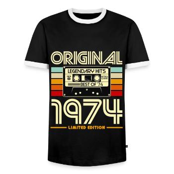 Original 1974 Limited Edition Cassette - T-shirt contrasté Homme - noir/blanc - Devant - AI Model Female 172 light (172cm) & AI Model Male 178 light (178cm)