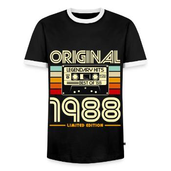 Original 1988 Limited Edition Cassette - Men's Ringer Shirt - black/white - Front - AI Model Female 172 light (172cm) & AI Model Male 178 light (178cm)
