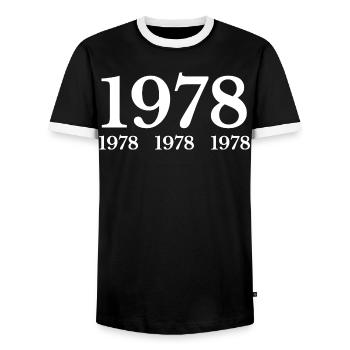 1978 - Men's Ringer Shirt - black/white - Front - AI Model Female 172 light (172cm) & AI Model Male 178 light (178cm)