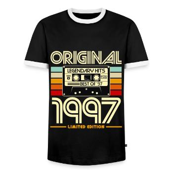 Original 1997 Retro Heritage - Men's Ringer Shirt - black/white - Front - AI Model Female 172 light (172cm) & AI Model Male 178 light (178cm)
