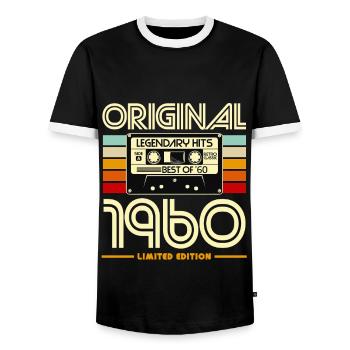 Original 1960 Limited Edition - Men's Ringer Shirt - black/white - Front - AI Model Female 172 light (172cm) & AI Model Male 178 light (178cm)