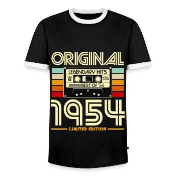 Originalkassette von 1954 Retro - Männer Kontrast-T-Shirt - Schwarz/Weiß - Vorne - AI Model Female 172 light (172cm) & AI Model Male 178 light (178cm)