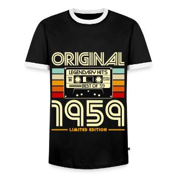 Vintage 1959 Cassette Limited - Men's Ringer Shirt - black/white - Front - AI Model Female 172 light (172cm) & AI Model Male 178 light (178cm)