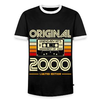 Cassette Original 2000 Retro Hits - Men's Ringer Shirt - black/white - Front - AI Model Female 172 light (172cm) & AI Model Male 178 light (178cm)