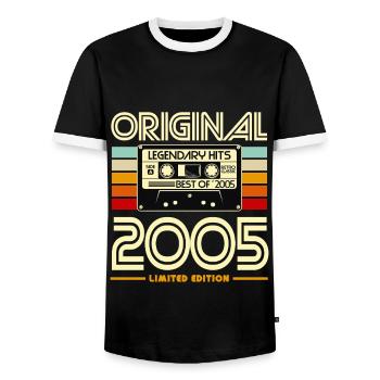Original 2005 Cassette Retro - Men's Ringer Shirt - black/white - Front - AI Model Female 172 light (172cm) & AI Model Male 178 light (178cm)