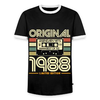 Original 1988 Retro Cassette - Men's Ringer Shirt - black/white - Front - AI Model Female 172 light (172cm) & AI Model Male 178 light (178cm)