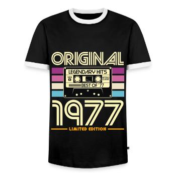 Original 1977 Cassette Rétro - T-shirt contrasté Homme - noir/blanc - Devant - AI Model Female 172 light (172cm) & AI Model Male 178 light (178cm)