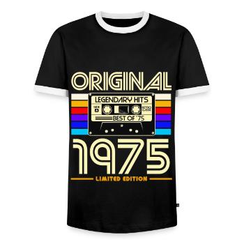 Original 1975 Cassette Rétro - T-shirt contrasté Homme - noir/blanc - Devant - AI Model Female 172 light (172cm) & AI Model Male 178 light (178cm)
