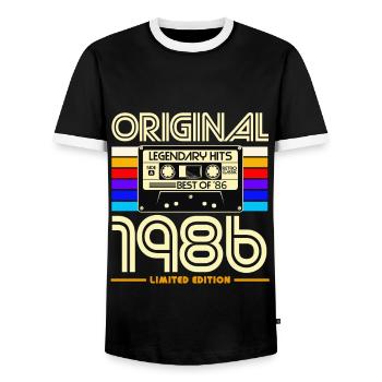 Original 1986 Édition limitée Cassette rétro - T-shirt contrasté Homme - noir/blanc - Devant - AI Model Female 172 light (172cm) & AI Model Male 178 light (178cm)