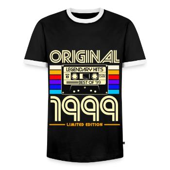 Original 1999 Limited Edition - Men's Ringer Shirt - black/white - Front - AI Model Female 172 light (172cm) & AI Model Male 178 light (178cm)