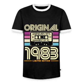 Cassette Rétro 1983 Légende - T-shirt contrasté Homme - noir/blanc - Devant - AI Model Female 172 light (172cm) & AI Model Male 178 light (178cm)