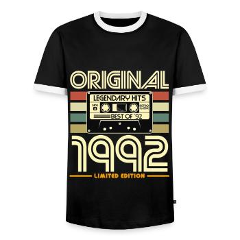 Original 1992 Cassette Limited - Men's Ringer Shirt - black/white - Front - AI Model Female 172 light (172cm) & AI Model Male 178 light (178cm)