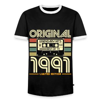 Original 1991 Limited Edition Retro - Men's Ringer Shirt - black/white - Front - AI Model Female 172 light (172cm) & AI Model Male 178 light (178cm)