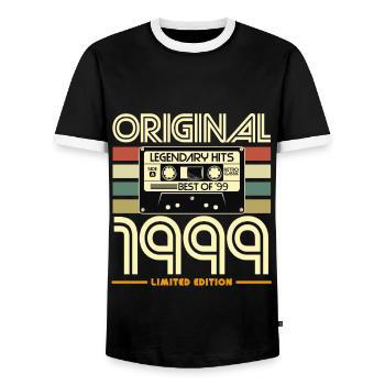 Original 1999 Cassette Rétro Édition - T-shirt contrasté Homme - noir/blanc - Devant - AI Model Female 172 light (172cm) & AI Model Male 178 light (178cm)