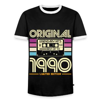 Original Hits 90er Kassette - Männer Kontrast-T-Shirt - Schwarz/Weiß - Vorne - AI Model Female 172 light (172cm) & AI Model Male 178 light (178cm)