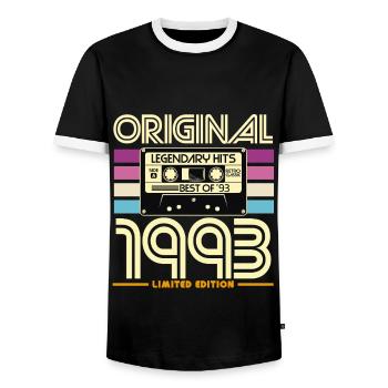 Original 1993 Limited Edition Cassette - Men's Ringer Shirt - black/white - Front - AI Model Female 172 light (172cm) & AI Model Male 178 light (178cm)