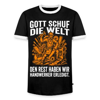 Stolzer Handwerker, Gott Schuf die Welt, Handwerk - Männer Kontrast-T-Shirt - Schwarz/Weiß - Vorne - AI Model Female 172 light (172cm) & AI Model Male 178 light (178cm)