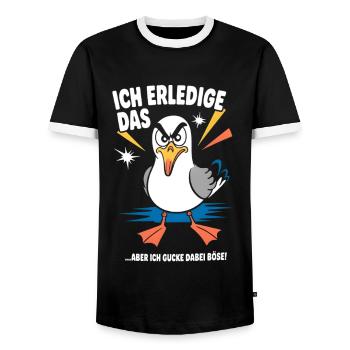 Lustiger Spruch Arbeit Büro Job Möwe - Männer Kontrast-T-Shirt - Schwarz/Weiß - Vorne - AI Model Female 172 light (172cm) & AI Model Male 178 light (178cm)