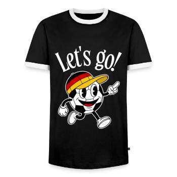 Football Fan Retro Comic Mascot - Men's Ringer Shirt - black/white - Front - AI Model Female 172 light (172cm) & AI Model Male 178 light (178cm)