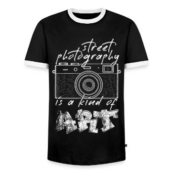 Straßenfotografie als Kunst /hell - Männer Kontrast-T-Shirt - Schwarz/Weiß - Vorne - AI Model Female 172 light (172cm) & AI Model Male 178 light (178cm)