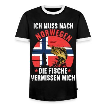 Norwegen Angeln Angler Fischen Norwegen Flagge - Männer Kontrast-T-Shirt - Schwarz/Weiß - Vorne - AI Model Female 172 light (172cm) & AI Model Male 178 light (178cm)