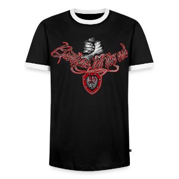 Brothers till the End , Blood Family, black - Men's Ringer Shirt - black/white - Front - AI Model Female 172 light (172cm) & AI Model Male 178 light (178cm)