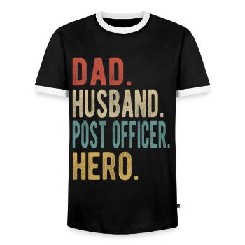 Postman Papa Husband Hero - Men's Ringer Shirt - black/white - Front - AI Model Female 172 light (172cm) & AI Model Male 178 light (178cm)