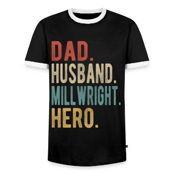 Mill Builder Papa Husband Hero - Men's Ringer Shirt - black/white - Front - AI Model Female 172 light (172cm) & AI Model Male 178 light (178cm)