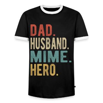 Pantomime Papa Husband Hero - Men's Ringer Shirt - black/white - Front - AI Model Female 172 light (172cm) & AI Model Male 178 light (178cm)