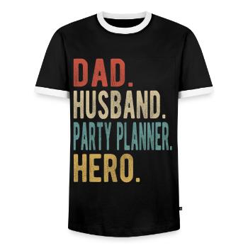 Party planner dad husband hero - Men's Ringer Shirt - black/white - Front - AI Model Female 172 light (172cm) & AI Model Male 178 light (178cm)
