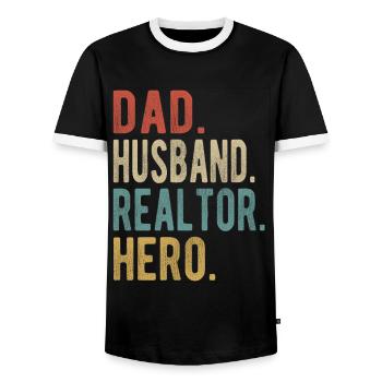 Realtor Papa Husband Hero - Men's Ringer Shirt - black/white - Front - AI Model Female 172 light (172cm) & AI Model Male 178 light (178cm)