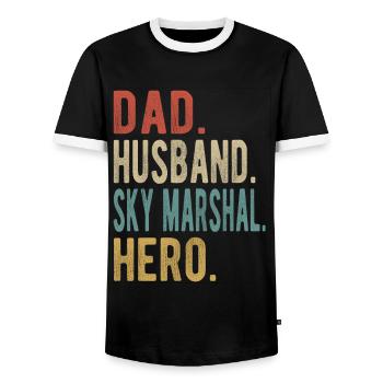 Sky Marshal Papa Husband Hero - Men's Ringer Shirt - black/white - Front - AI Model Female 172 light (172cm) & AI Model Male 178 light (178cm)