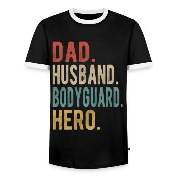Garde du corps Papa Mari Héros - T-shirt contrasté Homme - noir/blanc - Devant - AI Model Female 172 light (172cm) & AI Model Male 178 light (178cm)