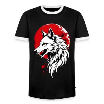 Wolf vor rotem Vollmond - Männer Kontrast-T-Shirt - Schwarz/Weiß - Vorne - AI Model Female 172 light (172cm) & AI Model Male 178 light (178cm)