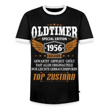 Oldtimer Baujahr 1956 geboren Geburtstag Spruch - Männer Kontrast-T-Shirt - Schwarz/Weiß - Vorne - AI Model Female 172 light (172cm) & AI Model Male 178 light (178cm)
