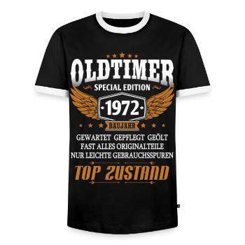 Oldtimer Baujahr 1972 geboren Geburtstag Spruch - Männer Kontrast-T-Shirt - Schwarz/Weiß - Vorne - AI Model Female 172 light (172cm) & AI Model Male 178 light (178cm)