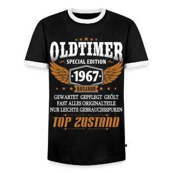 Oldtimer Baujahr 1967 geboren Geburtstag Spruch - Männer Kontrast-T-Shirt - Schwarz/Weiß - Vorne - AI Model Female 172 light (172cm) & AI Model Male 178 light (178cm)