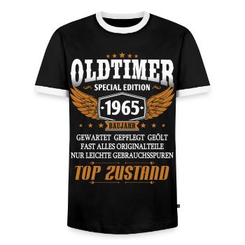 Oldtimer Baujahr 1965 geboren Geburtstag Spruch - Männer Kontrast-T-Shirt - Schwarz/Weiß - Vorne - AI Model Female 172 light (172cm) & AI Model Male 178 light (178cm)