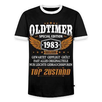 Oldtimer Baujahr 1983 geboren Geburtstag Spruch - Männer Kontrast-T-Shirt - Schwarz/Weiß - Vorne - AI Model Female 172 light (172cm) & AI Model Male 178 light (178cm)